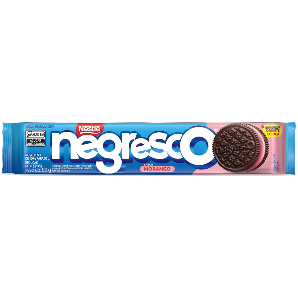Biscoito Recheado Morango Negresco Nestlé 90g Sem Gordura Trans